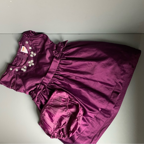 Gymboree Infant Rhinestone Eggplant Satin Bow Tulle Holiday Dress Set 18-24 Mos. - Picture 1 of 5